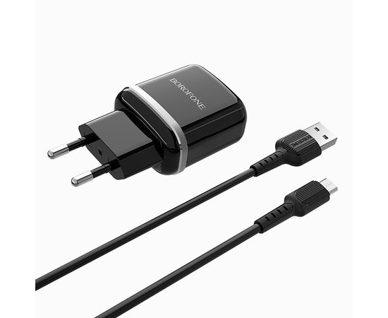  Адаптер Сетевой с кабелем Borofone BA25A Outstanding 2USB/5V/2.4A +micro USB (white) 
