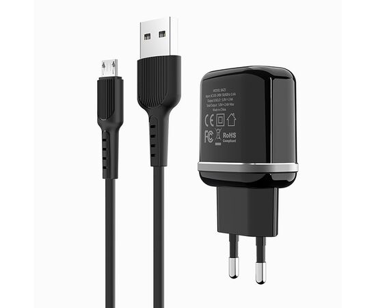  Адаптер Сетевой с кабелем Borofone BA25A Outstanding 2USB/5V/2.4A +micro USB (white) 