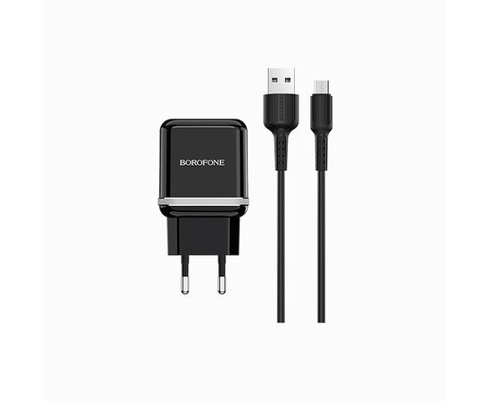  Адаптер Сетевой с кабелем Borofone BA25A Outstanding 2USB/5V/2.4A +micro USB (white) 