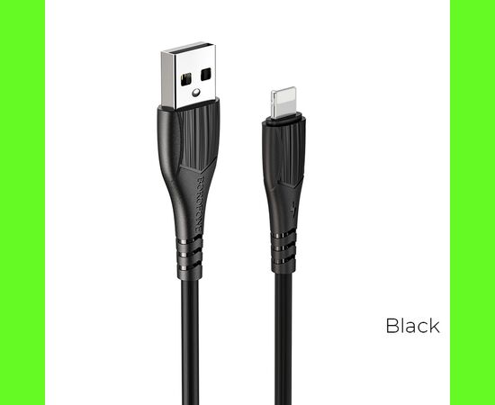  Кабель USB - 8 pin Borofone BX37, Wieldy, 1.0м, круглый, 2.4A, силикон, цвет: чёрный(1/360) 