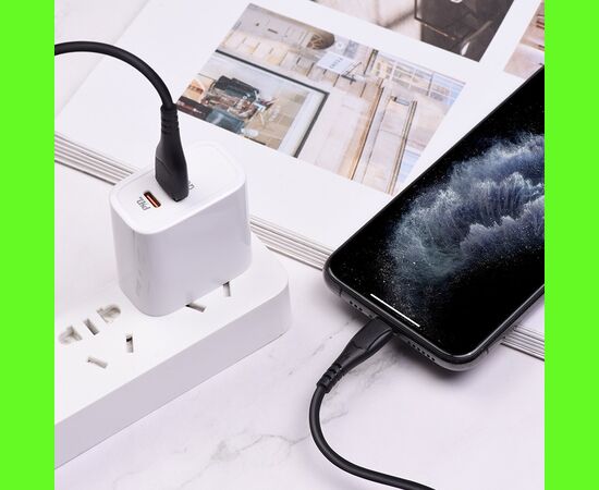  Кабель USB - 8 pin Borofone BX37, Wieldy, 1.0м, круглый, 2.4A, силикон, цвет: чёрный(1/360) 
