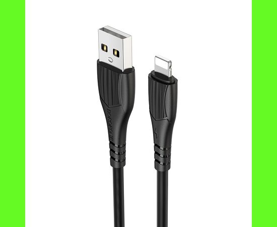  Кабель USB - 8 pin Borofone BX37, Wieldy, 1.0м, круглый, 2.4A, силикон, цвет: чёрный(1/360) 