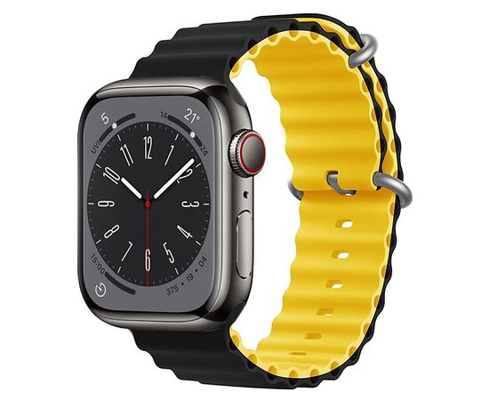  Силиконовый браслет  Ocean Band для Apple Watch 42/44/45/49/  для Smart X8 Ultra, Smart GS8 Ultra / черно-желтый 