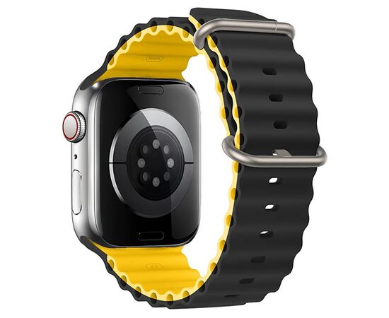  Силиконовый браслет  Ocean Band для Apple Watch 42/44/45/49/  для Smart X8 Ultra, Smart GS8 Ultra / черно-желтый 