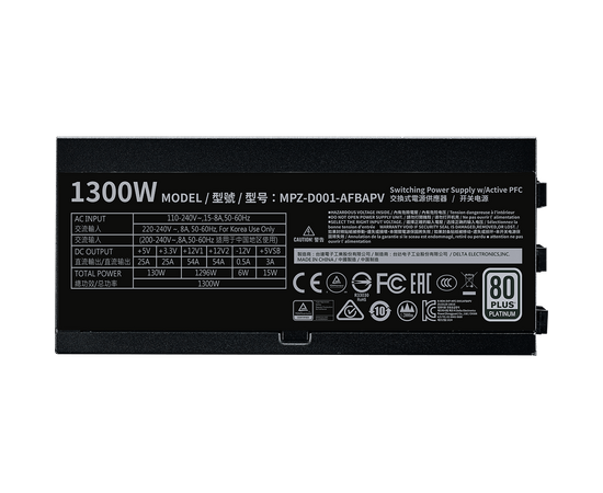  Блок питания Cooler Master V1300 (MPZ-D001-AFBAPV-EU) ATX 1300W 80+ platinum (24+8+4+4pin) APFC 140mm fan 16xSATA Cab Manag RTL 