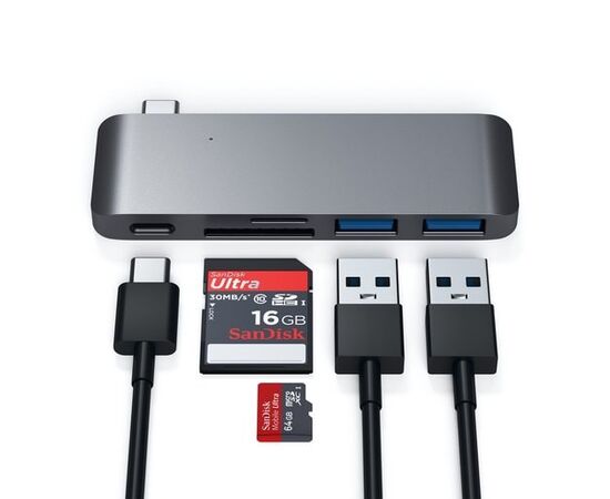  USB-хаб Satechi Type-C USB 3.0 Passthrough Hub для Macbook 12" серый космос. 