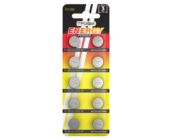  Элемент питания Трофи G12 (386) LR1142, LR43 ENERGY POWER Button Cell (200/1600/140800) 