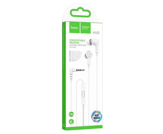  Проводные наушники HOCO M102 Ingenious, Jack 3.5mm, 1.2 м, белый 