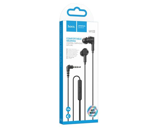  Проводные наушники HOCO M102 Ingenious, Jack 3.5mm, 1.2 м, черный 