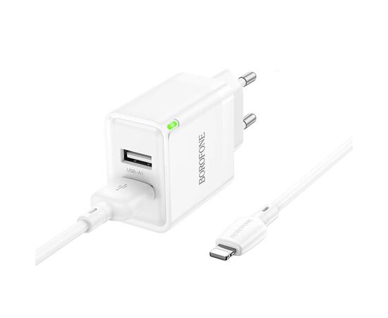  Адаптер Сетевой с кабелем Borofone BN15 Strong 2USB 2,1A/10,5W (USB/Lightning) (white) (225513) 