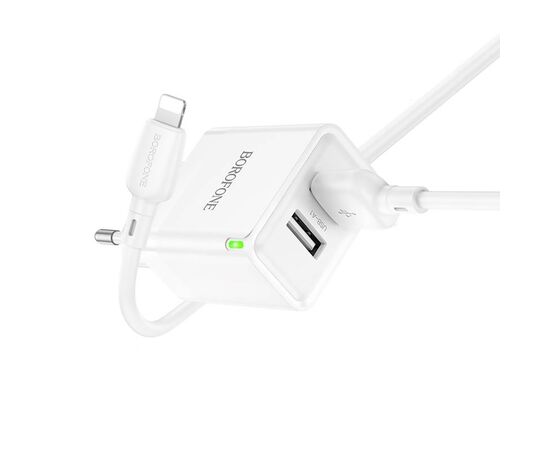  Адаптер Сетевой с кабелем Borofone BN15 Strong 2USB 2,1A/10,5W (USB/Lightning) (white) (225513) 