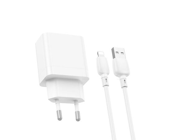  Адаптер Сетевой с кабелем Borofone BN15 Strong 2USB 2,1A/10,5W (USB/Lightning) (white) (225513) 