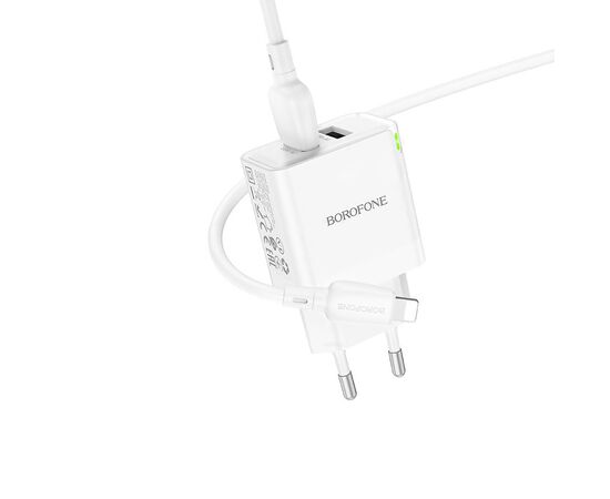  Адаптер Сетевой с кабелем Borofone BN15 Strong 2USB 2,1A/10,5W (USB/Lightning) (white) (225513) 