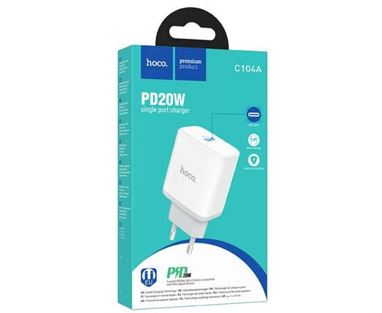  HOCO C104A/ Сетевое ЗУ/ PD / 1 USB/ Выход: 20W/ White 