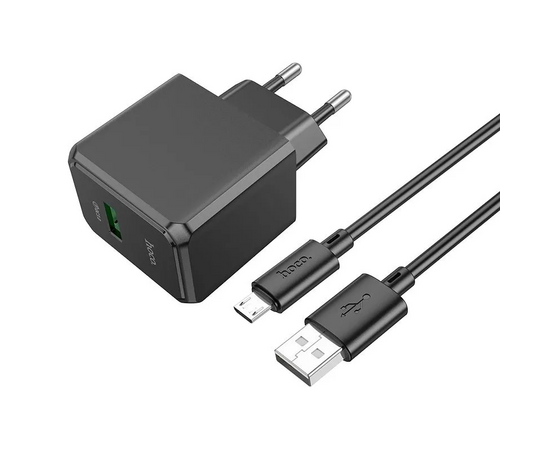  Блок питания сетевой 1 USB HOCO CS12A Ocean, PD18Вт, QC3.0, кабель USB -  микро USB, цвет: чёрный (1/30/180) 