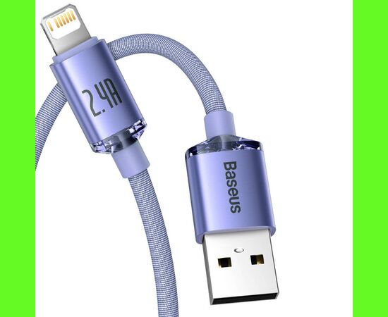  Кабель USB - Lightning Baseus Crystal Shine Series Fast Charging Data Cable 2.4A 2m, нейлон , CAJY000105 (Purple) 