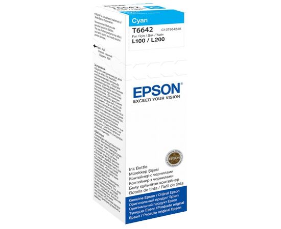  Чернила Epson L100/L200/L110/L120/L1300/L210/L222/L300/L312/L350/L355/L362/L456/L550/L555/L566 (O) C13T66424A, Cyan, 70ml 