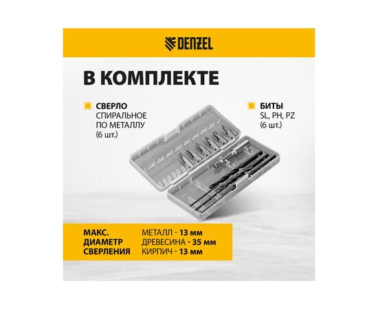  Дрель-шуруповерт DENZEL CIDB-IB-18-02 (26130) ударная 2Ач, с двумя аккумуляторами 