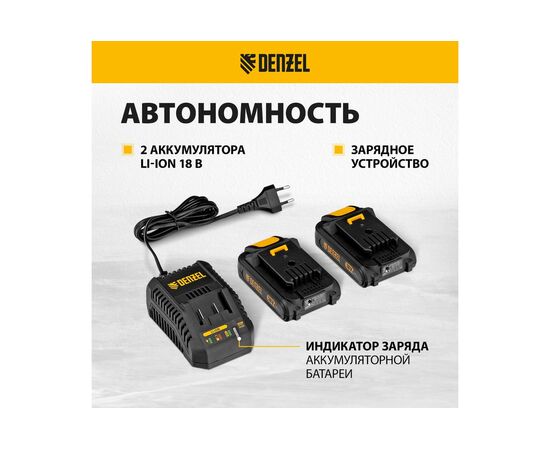  Дрель-шуруповерт DENZEL CIDB-IB-18-02 (26130) ударная 2Ач, с двумя аккумуляторами 