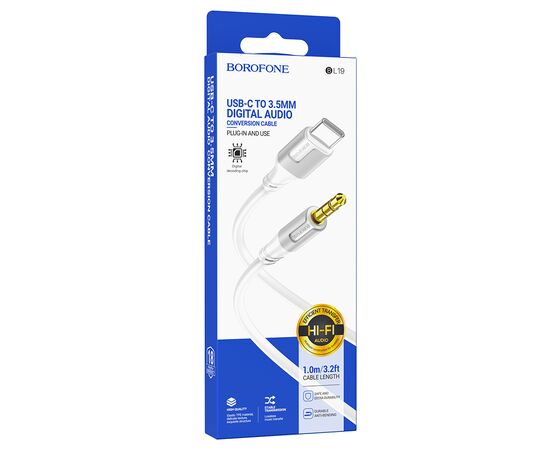  Аудиокабель BOROFONE BL19 AUX Jack 3.5 (m) - Type-C (m), 1 м, белый 