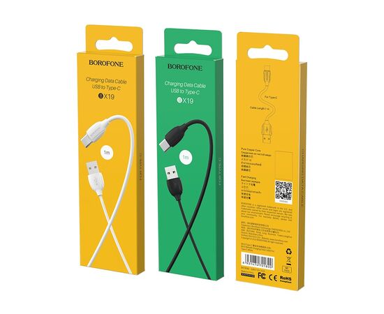  Дата-кабель USB 2.4A для Type-C Borofone BX19 TPE 1м (White) 