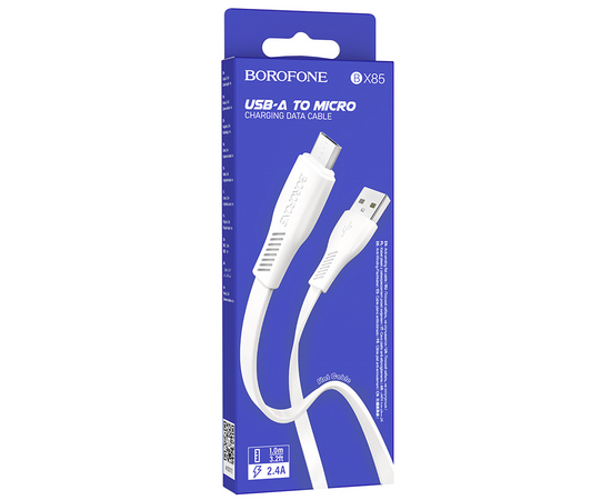  Дата-кабель USB 2.4A для micro USB Borofone BX85 ПВХ 1м (White) 