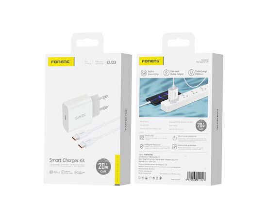  СЗУ Foneng EU23 USB-C, PD20W  + кабель Type-C to Type-C (White) 