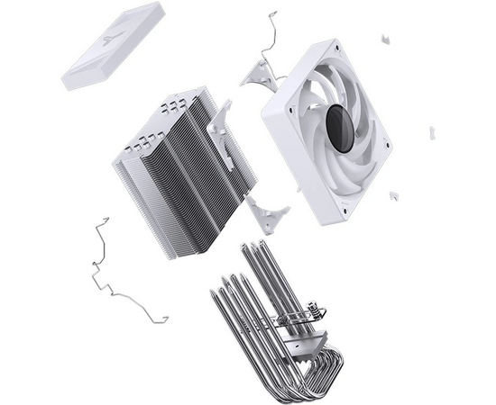  Кулер JONSBO CR-1000 V2 Pro ARGB White LGA1700/1200/115X/AM5/AM4 (TDP 230W, PWM, 120mm ARGB Fan, 6 тепловых трубок, белый, 4-pin) Retail 