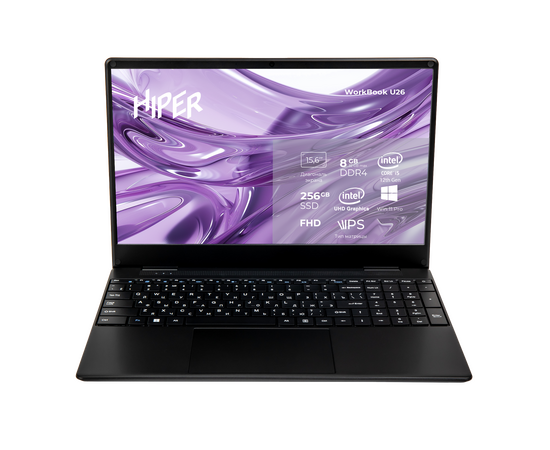  Ноутбук HIPER Workbook U26  15.6"(1920x1080 IPS)/Intel Core i5 12450H(2Ghz)/8192Mb/256SSDGb/noDVD/Int:Intel UHD Graphics/Cam/BT/WiFi/70WHr/war 1y/1.5kg/Dark Grey/Win11Pro.  / U26-15FII5124R8S2WPG / 