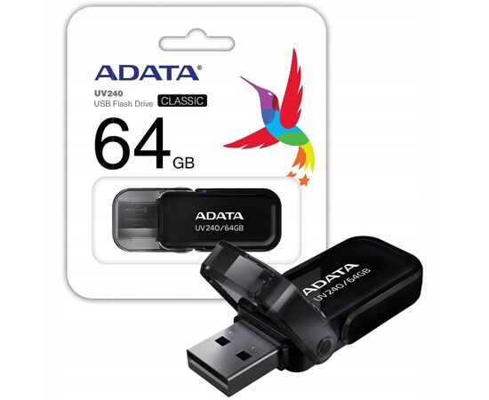 USB-флешка A-DATA AUV240-64G-RBK 64GB UV240, USB 2.0, Черный 