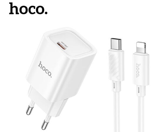  Зарядка HOCO C148A Charm Single Port PD30W Charger Set (T.C to IP)(EU) - White 