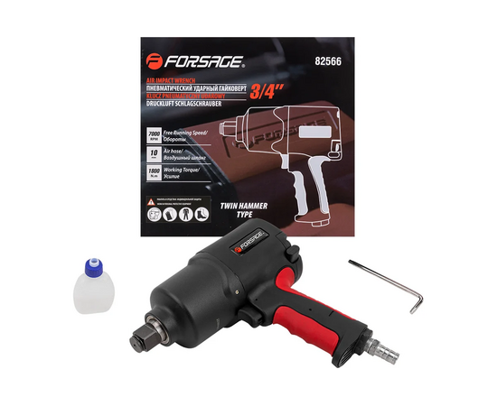  Пневмогайковерт Forsage Twin Hammer F-82566 (48141) ударный с реверсом и регулировкой усилия в облегченном корпусе 3/4" 