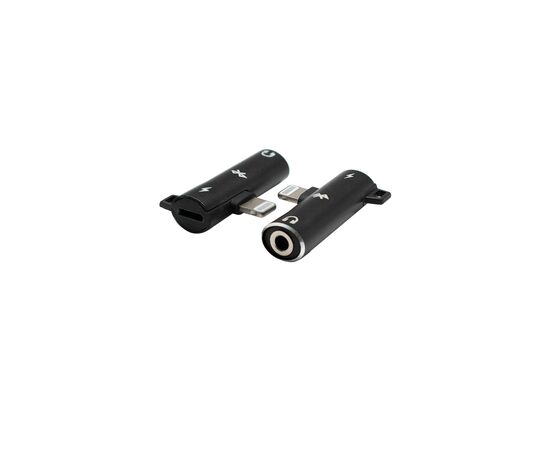  Адаптер USB Lightning(M) на Jack 3.5 мм(F)+Lightning(F) чёрный, блистер 