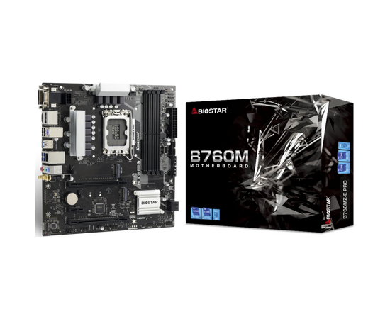  MB s1700 BIOSTAR B760MZ-E Pro Intel B760, 4xDDR5-4800 МГц, 2xPCI-Ex16, 2xM.2, Micro-ATX 