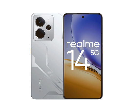  Смартфон Realme 14 5G 12/256Gb серебристый 3G 4G 2Sim 6.67" 1080x2400 Android 15 50Mpix 802.11 a/b/g/n/ac/ax NFC GPS GSM900 